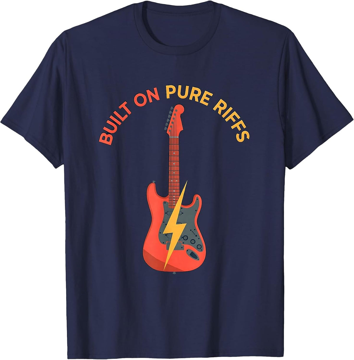 Built on Pure Riffs Metal Band Graphic Design T-Shirt - Navy Blue
