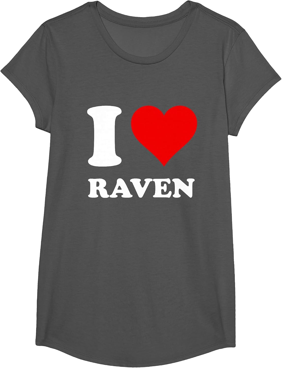 Red Heart I Love Raven T-Shirt - Girls Asphalt Grey