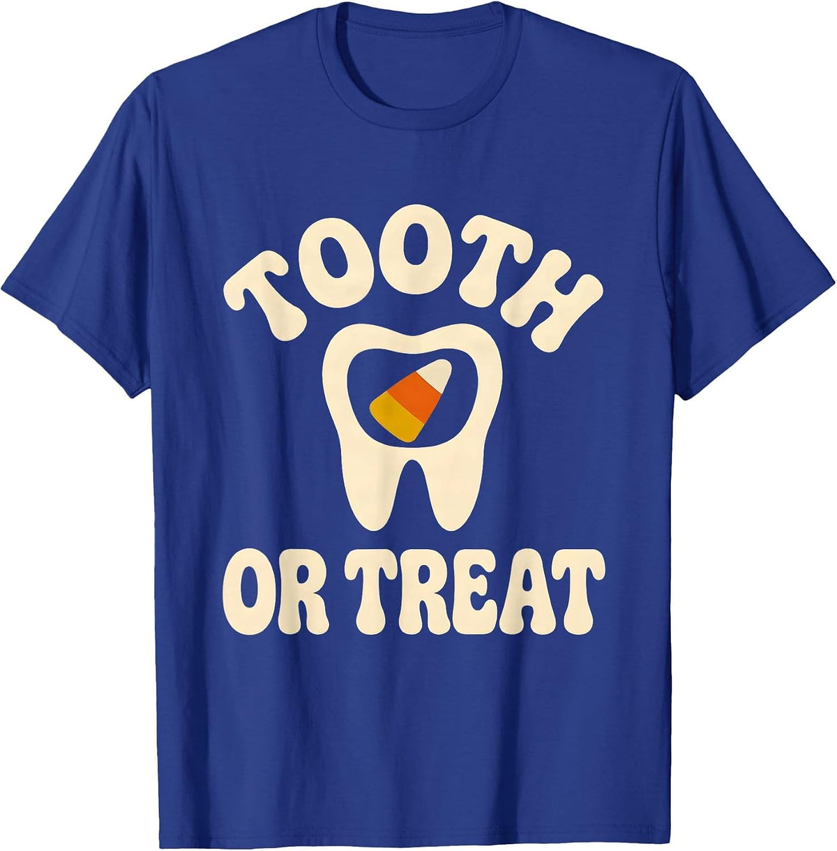 Men's Tooth Or Treat Retro 70s Halloween Dentist Costume Humor T-Shirt - Royal Blue