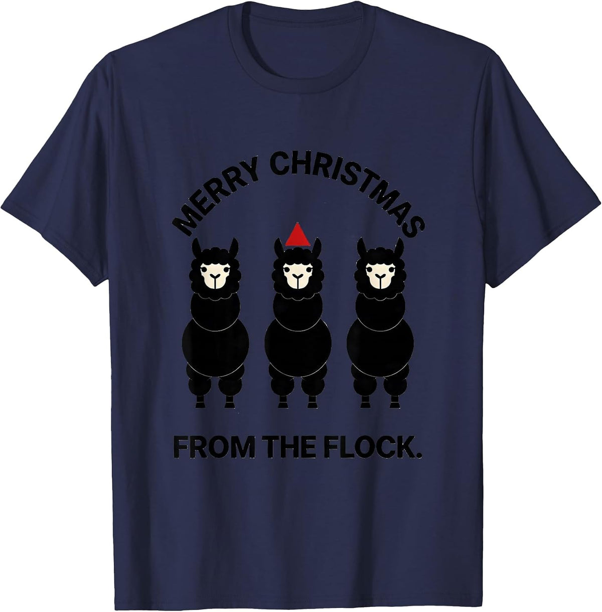 Men's Merry Christmas From The Flock Funny Llama Christmas Pun T-Shirt - Navy Blue