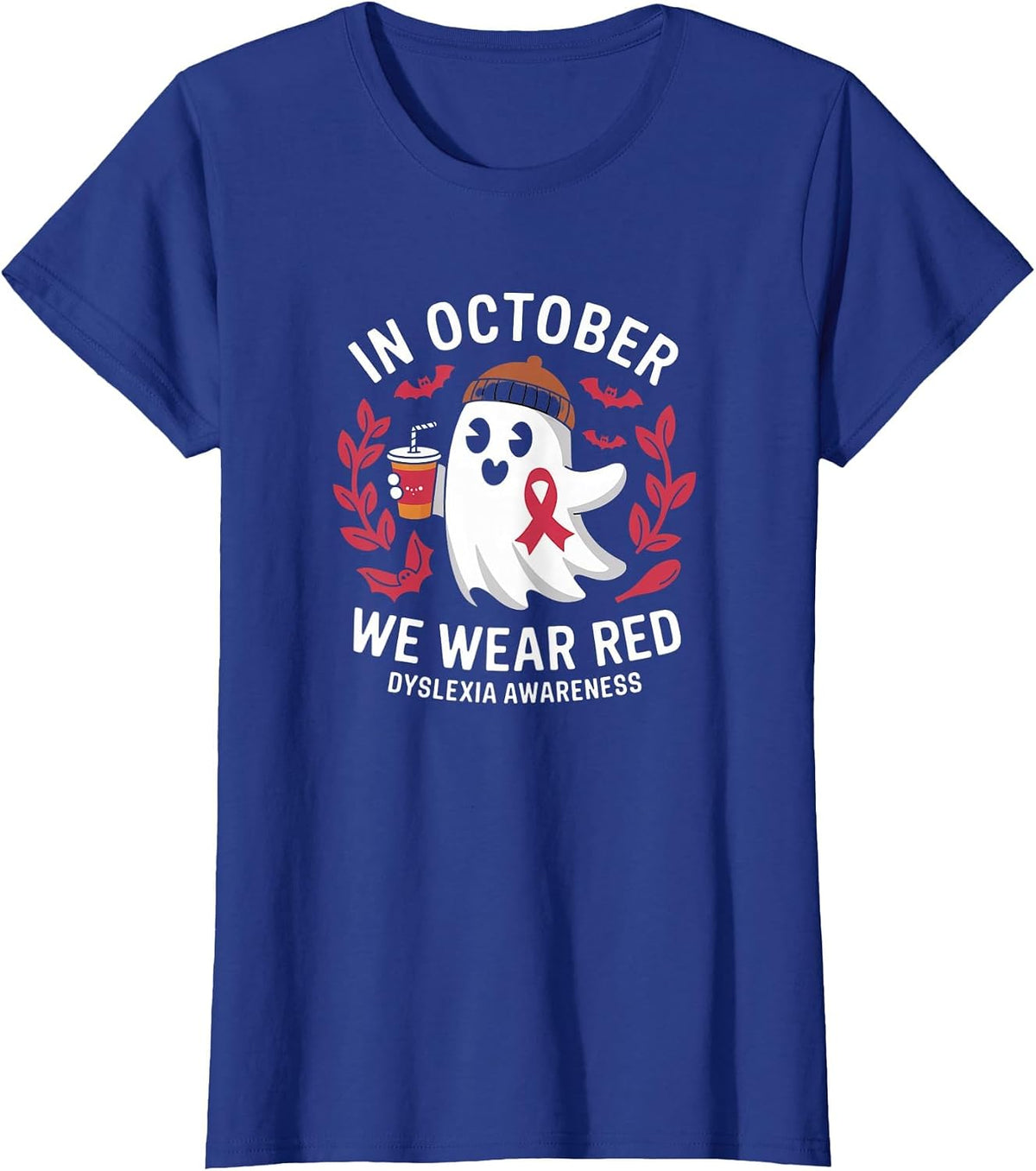 in October We Wear Red Dyslexia Awareness T-Shirt - Royal Blue