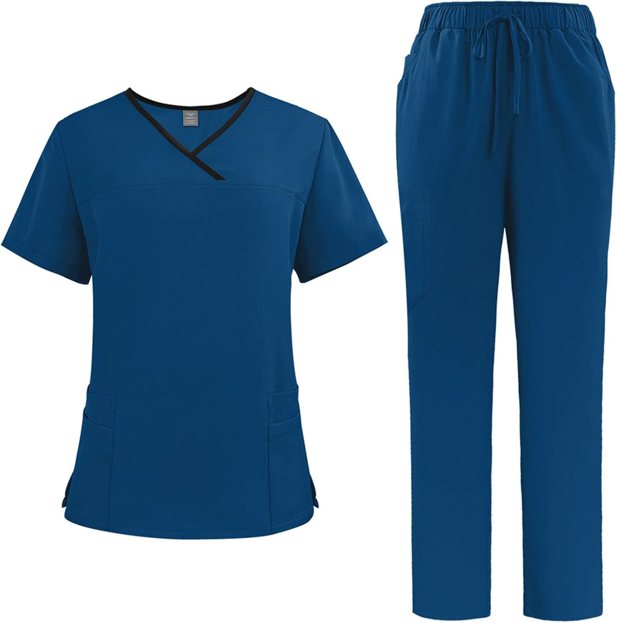 Scrubs for Women Split Suit V-Neck Top Jogging Pants with 4 Pockets Quick Drying Medical Nursing Uniforms DK51 - Clear Blue