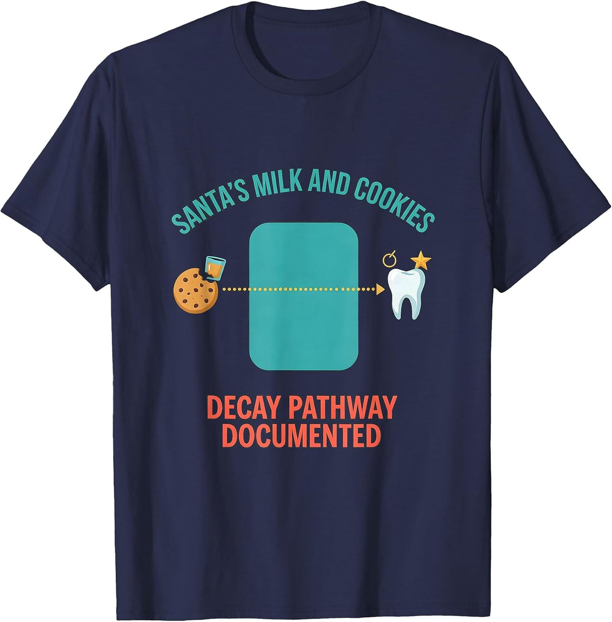Santa's Milk and Cookies: Decay Pathway Documented Dentist T-Shirt - Navy Blue