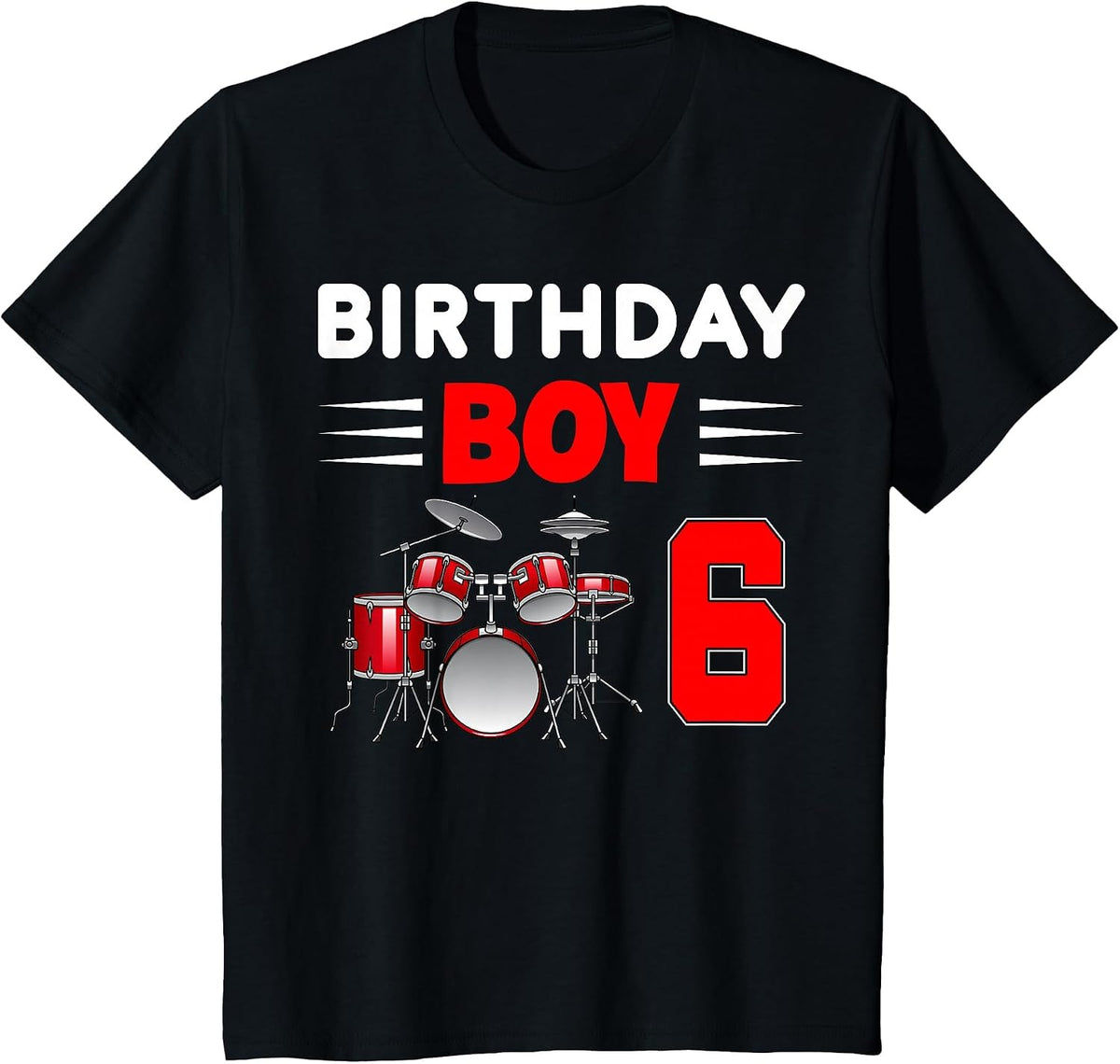 Cool Birthday Boy 6 Drums 6th Bday 6 Years Old T-Shirt - Black