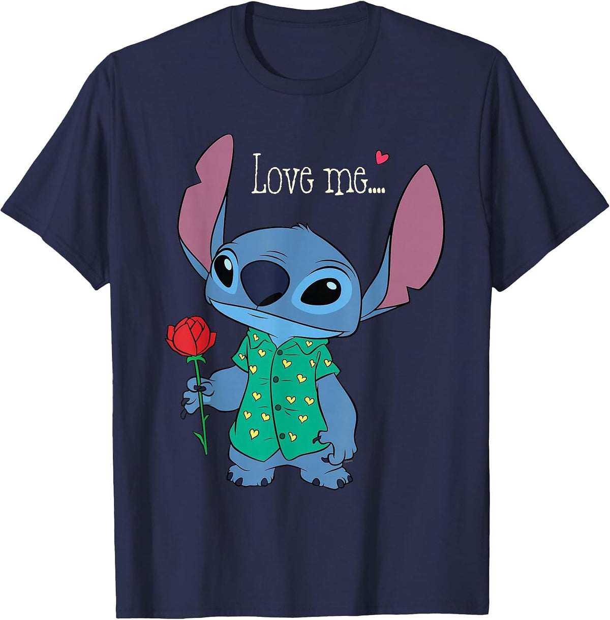 Disney Stitch Valentine's Day with Rose Love Me... T-Shirt - Navy Blue