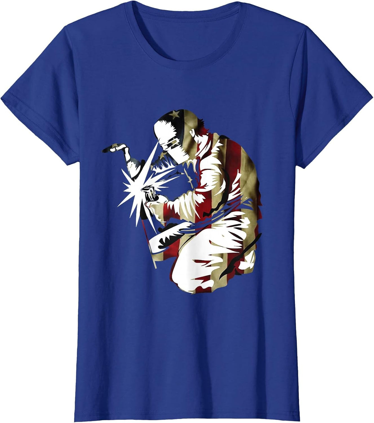 Patriotic American Welder with US Men Welding T-Shirt - Royal Blue