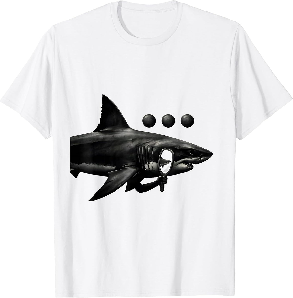 Men's Shark Holding Whale Mirror Funny Ocean Animal Lover T-Shirt - White