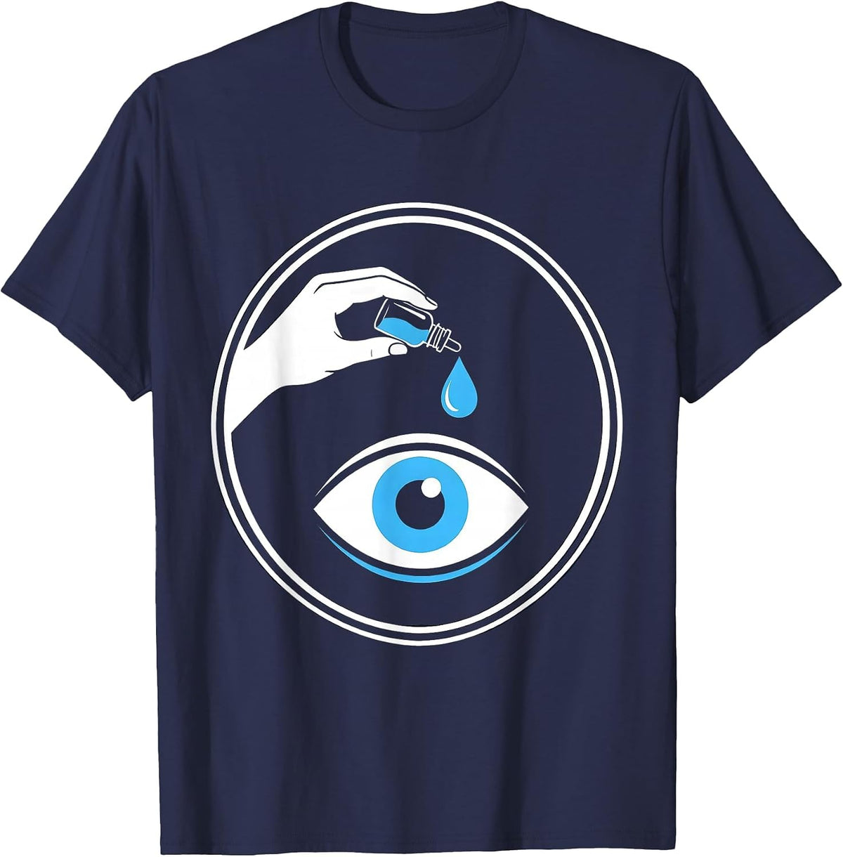 School Nurse Eye Drop Cartoon Graphic T-Shirt - Navy Blue