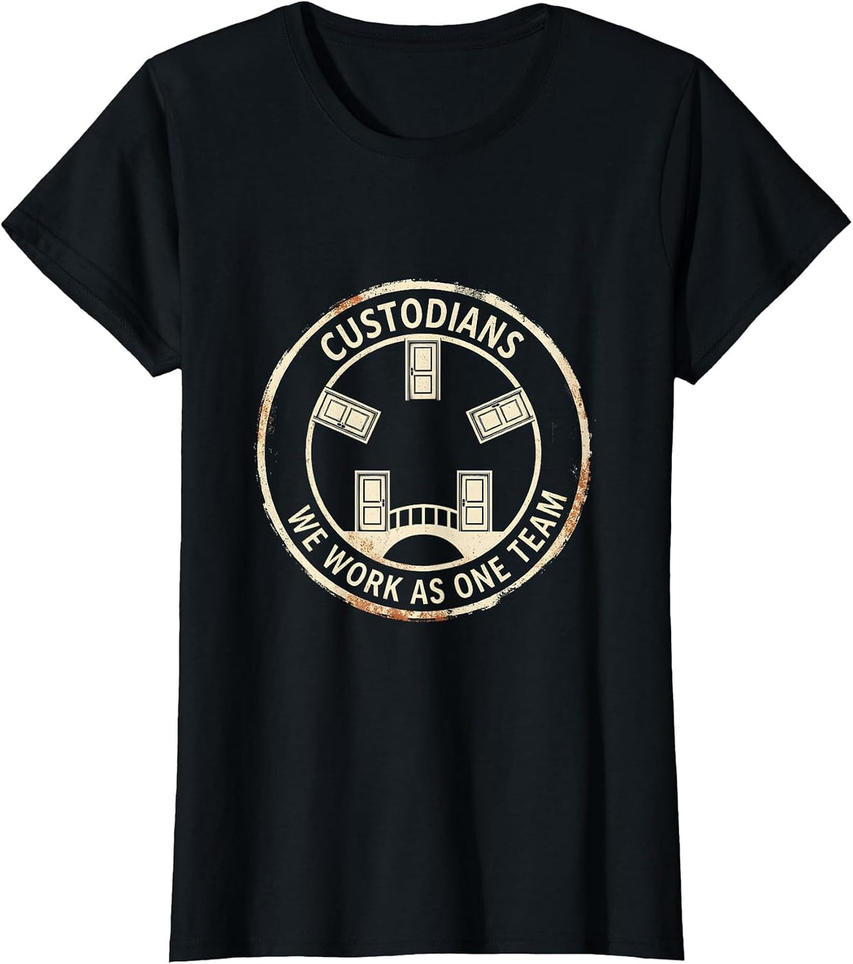 Women's CUSTODIANS — WE WORK AS ONE TEAM Rubber Stamp Custodian T-Shirt - Black