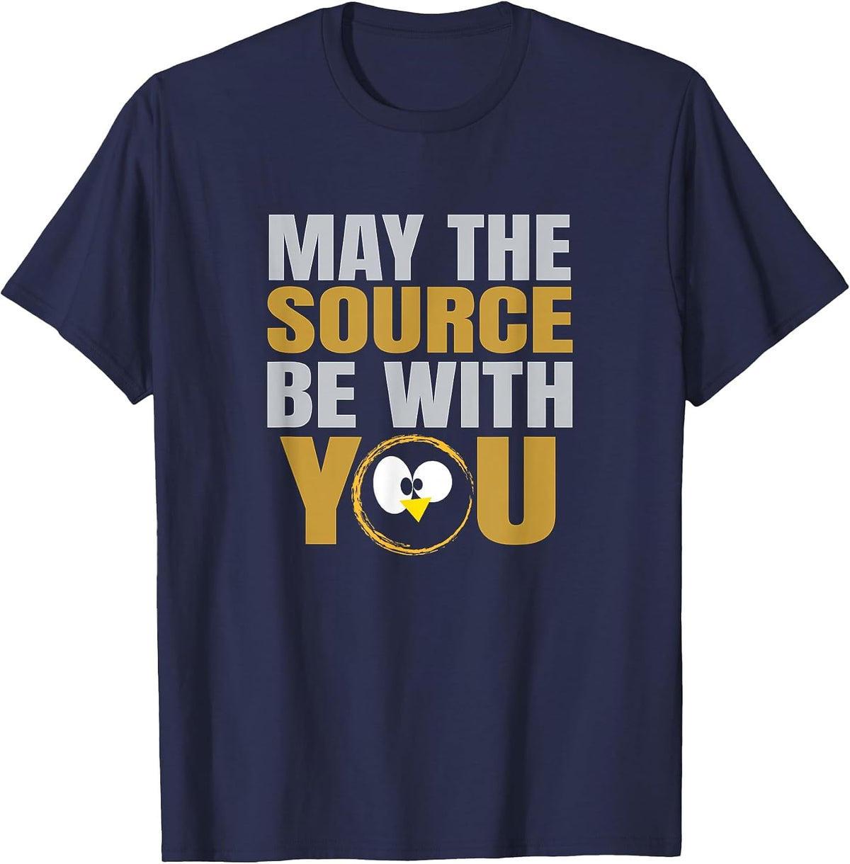 May the Source be with You Slogan Funny Penguin Eyes Linux T-Shirt - Navy Blue