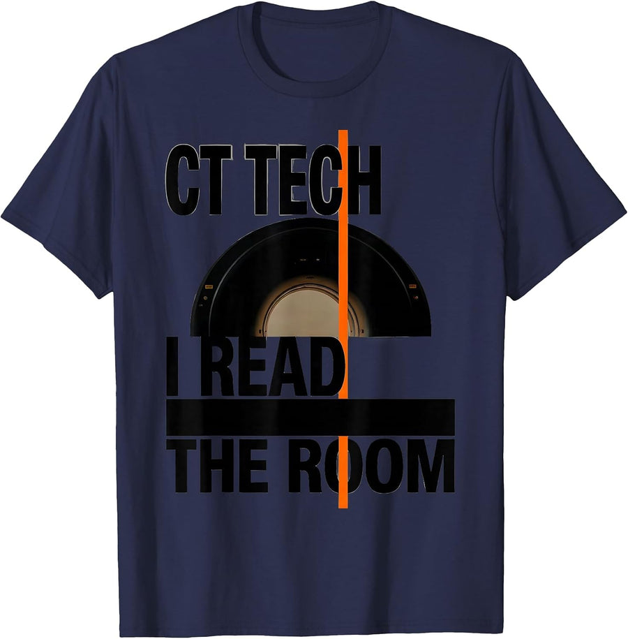 CT Tech I Read The Room Brutalist Radiology Humor T-Shirt - Navy Blue