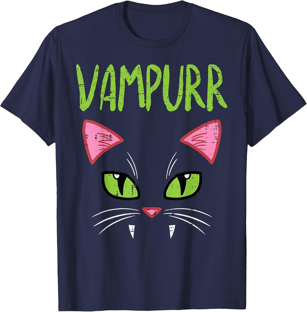 Vampurr Vampire Cat Funny Halloween Costume Women Girls T-Shirt - Navy Blue