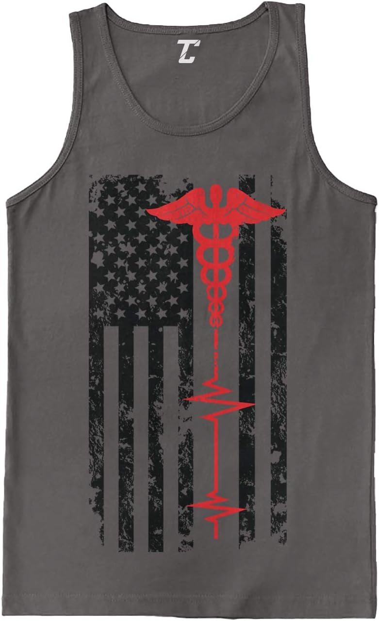 EMT Paramedic USA Flag - Red Line Support Men's Tank Top - Charcoal