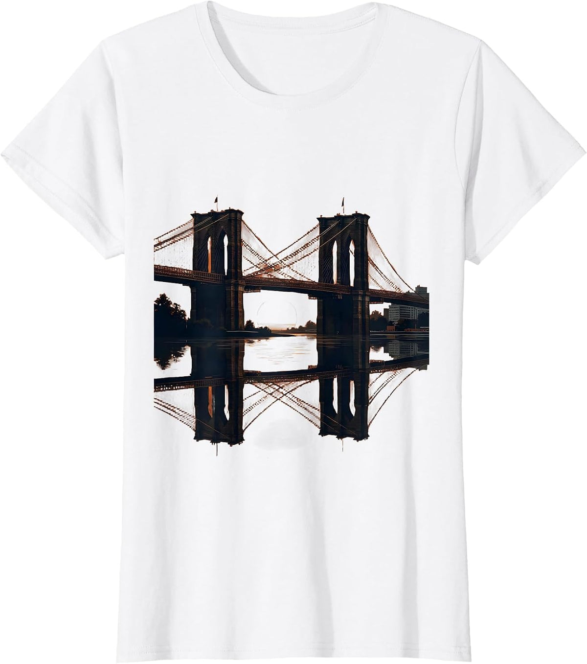 Brooklyn Bridge Sunset Silhouette East Coast T-Shirt - White