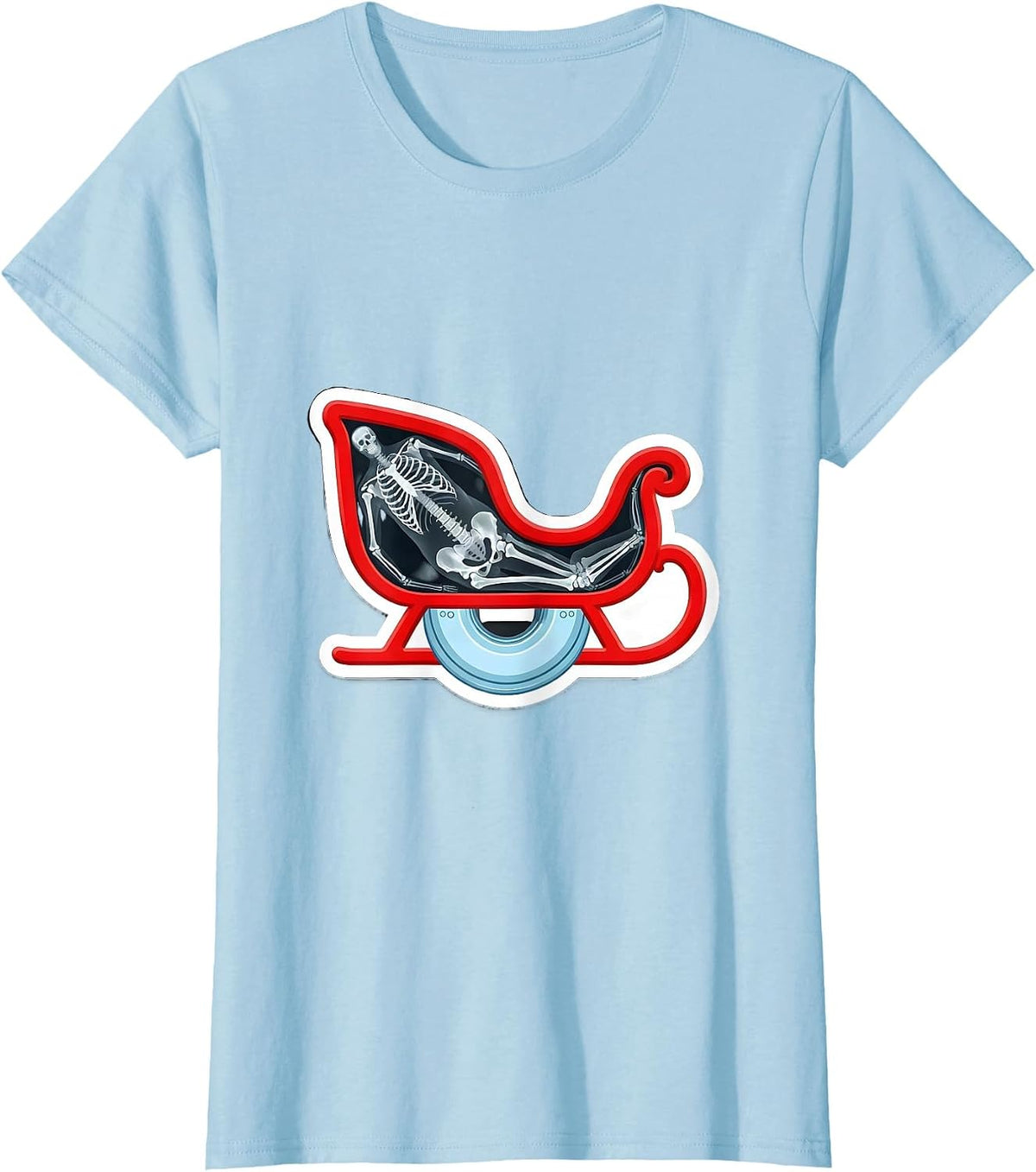 Women's Christmas Sleigh Skeletal Radiology Tech Humor T-Shirt - Baby Blue
