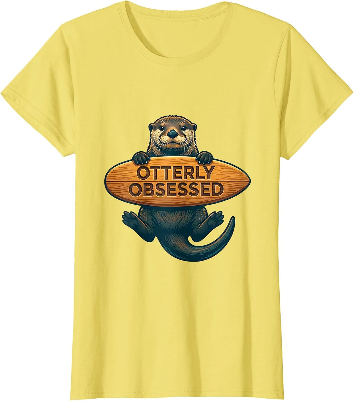 Women's Otterly Obsessed Sea Otter Lover Design T-Shirt - Lemon Yellow