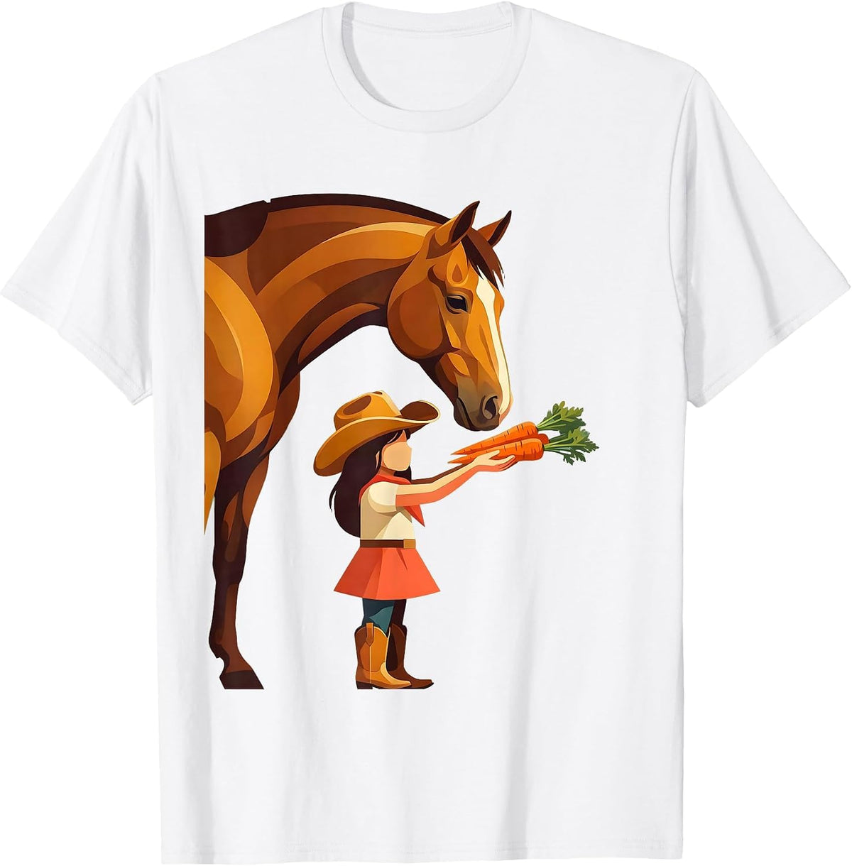 Cowgirl Feeding Horse Carrots Graphic Tee T-Shirt - White
