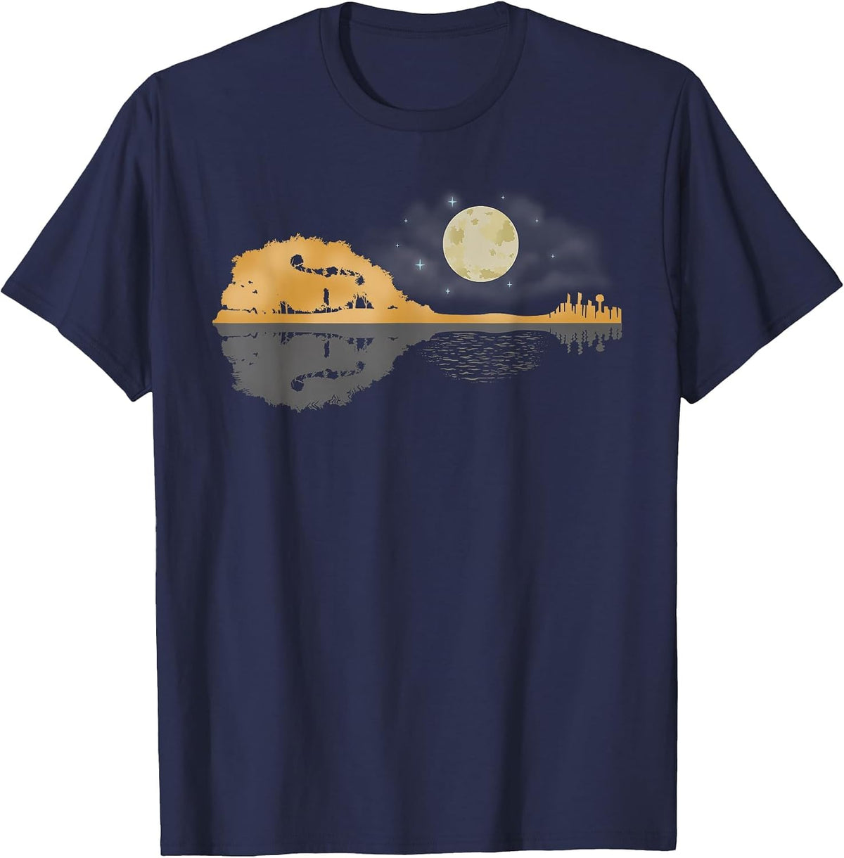 Mandolin Shirt Men Country Music Tshirt Moon Bluegrass T-Shirt - Navy Blue