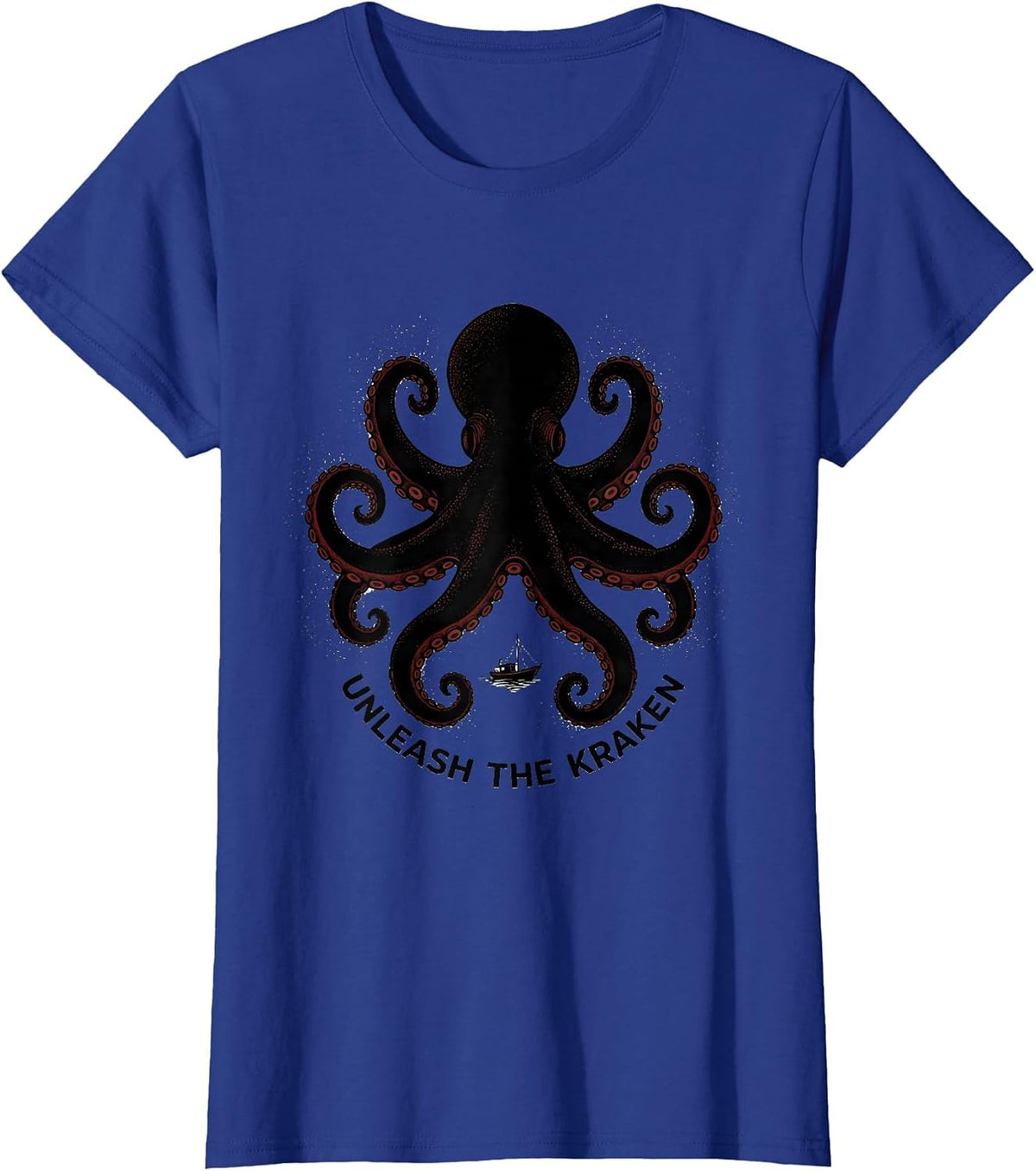 Women's Unleash The Kraken Blackwork Dotwork Octopus Lover Vintage T-Shirt - Royal Blue