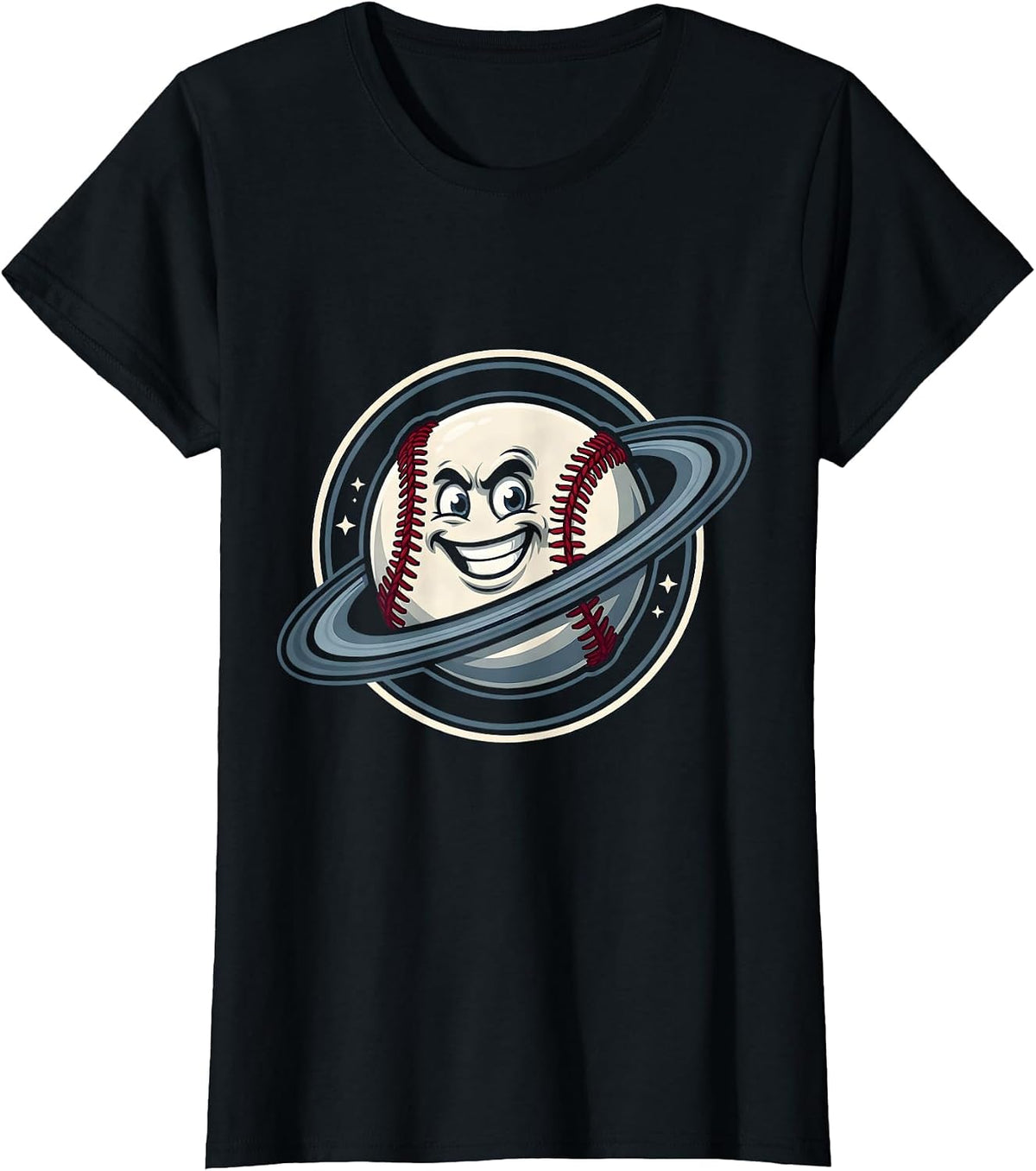 Baseball Planet Space Orbit Cosmic Graphic T-Shirt - Black