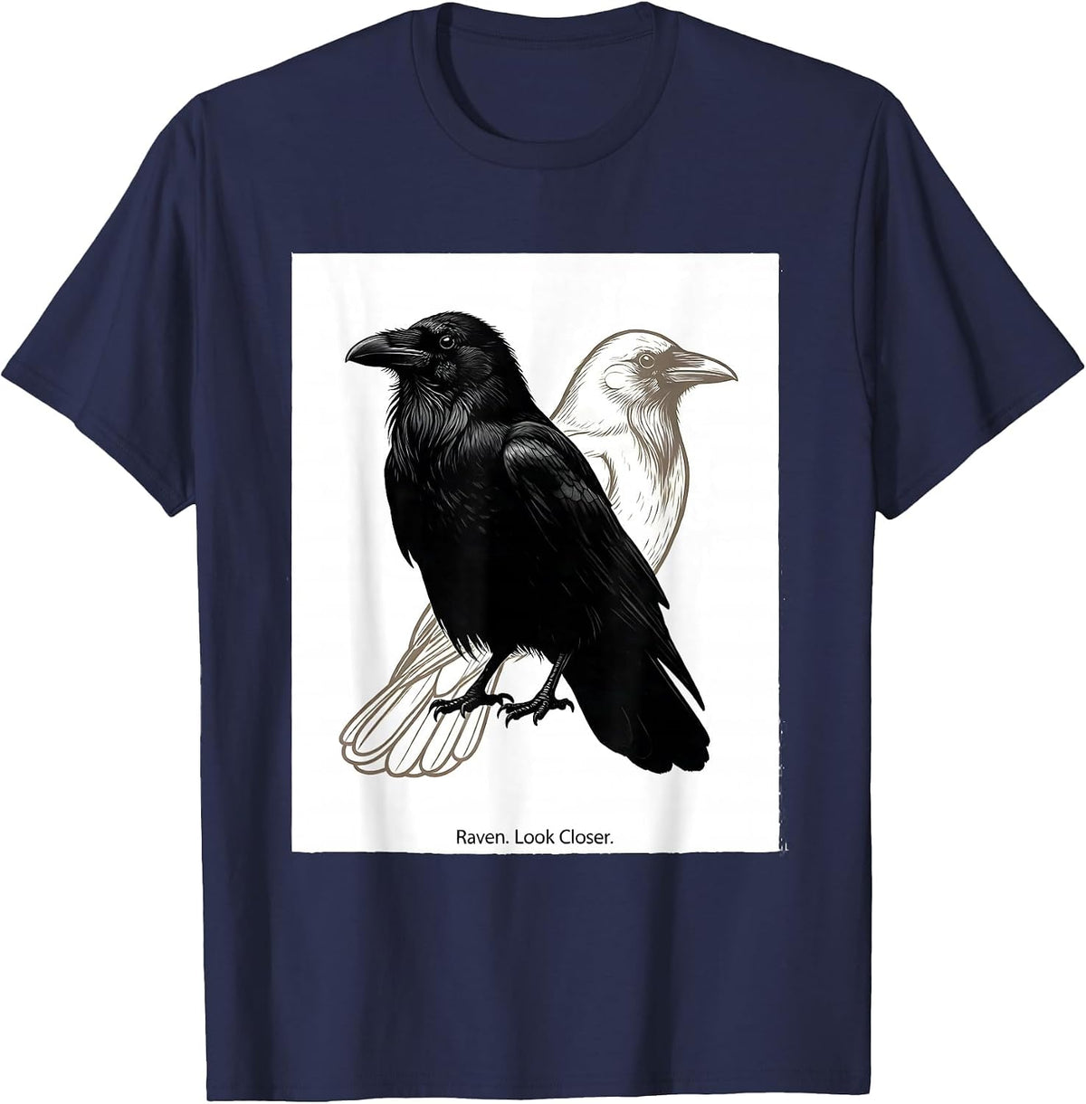 Raven Look Closer Minimalist Crow Bird Humor T-Shirt - Navy Blue