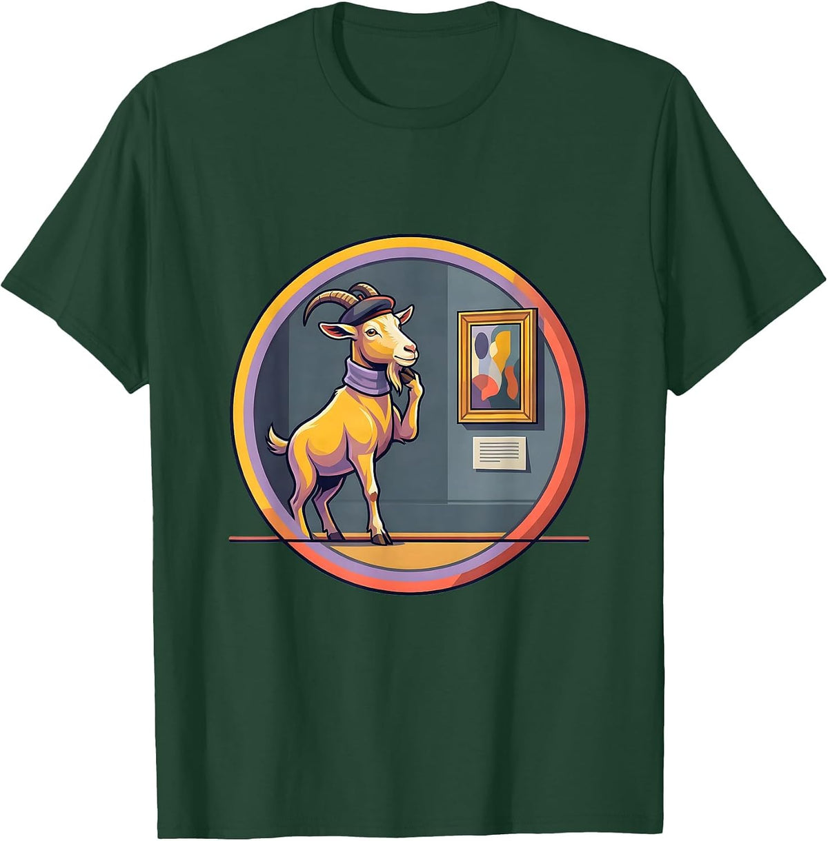 Men's Goat Art Critic Judging Painting at Museum T-Shirt - Dark Green