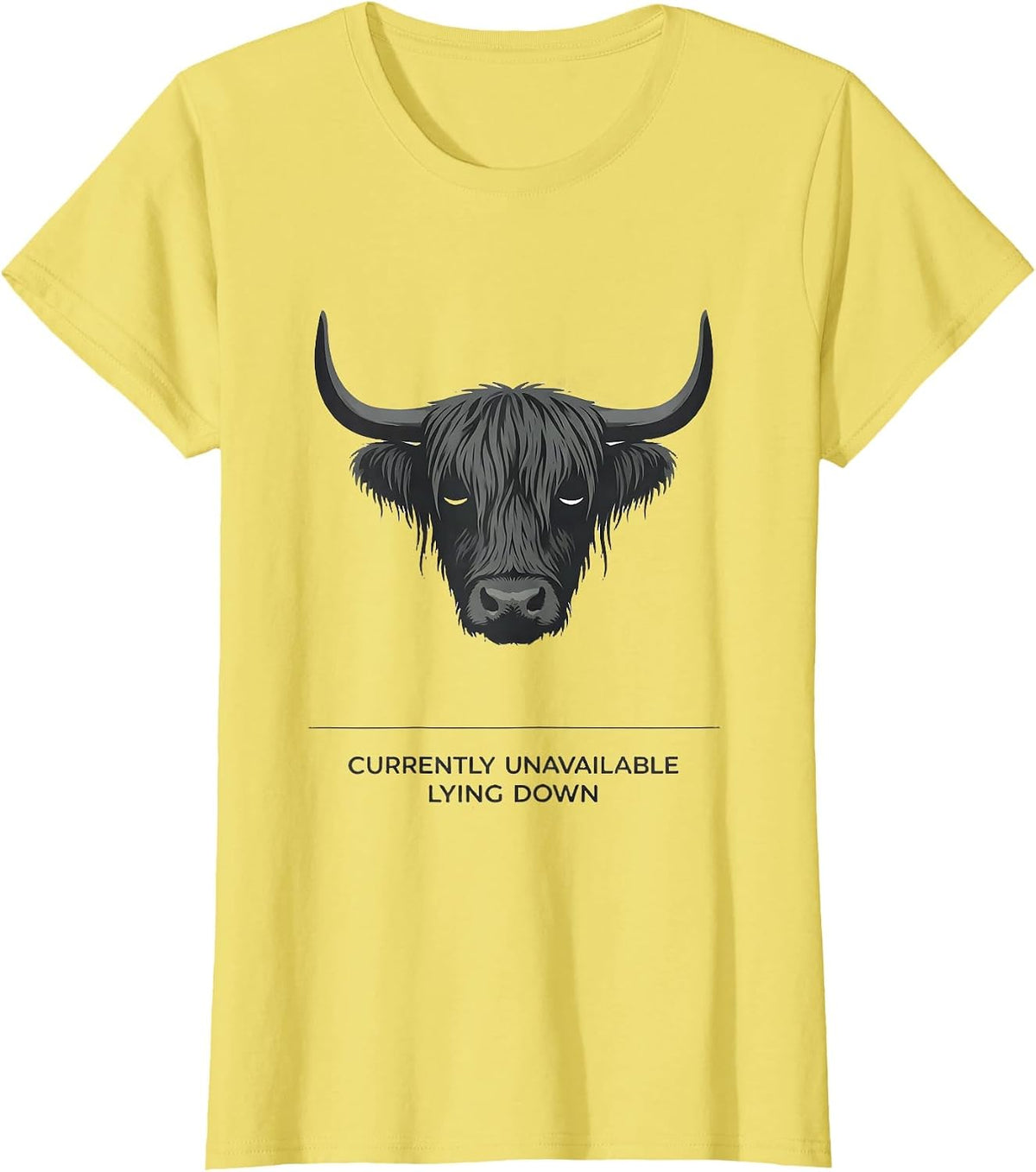 Currently Unavailable Lying Down Highland Cow Cozy Novelty T-Shirt - Lemon Yellow