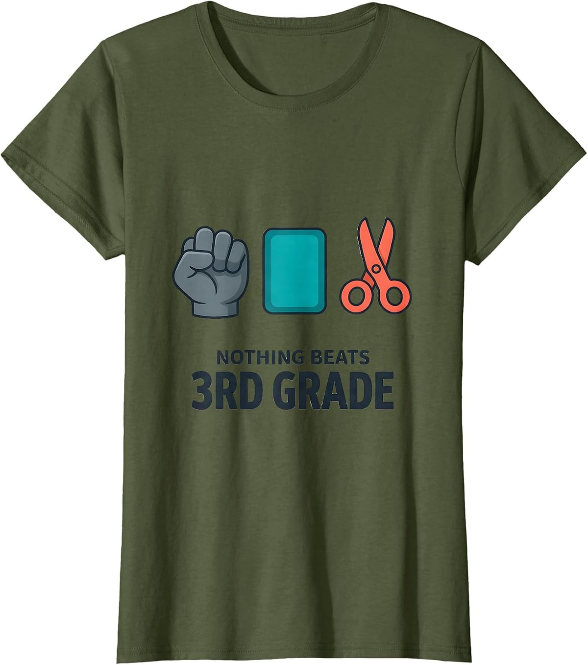 Women's Nothing Beats 3rd Grade Back to School Rock Paper Scissors T-Shirt - Olive Green