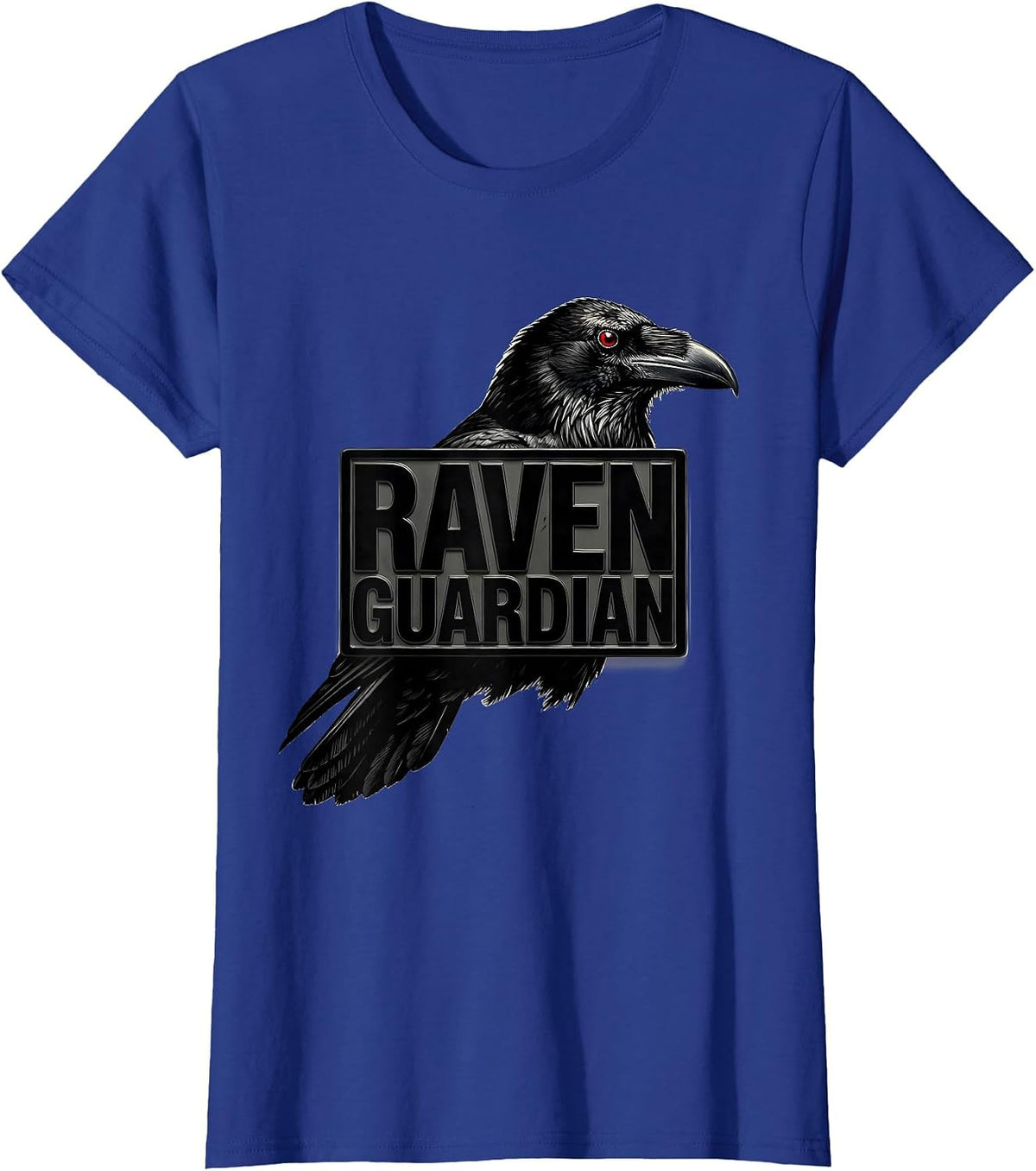 Women's Raven Guardian Gothic Nature Bird Lover Dark Whimsical Art T-Shirt - Royal Blue
