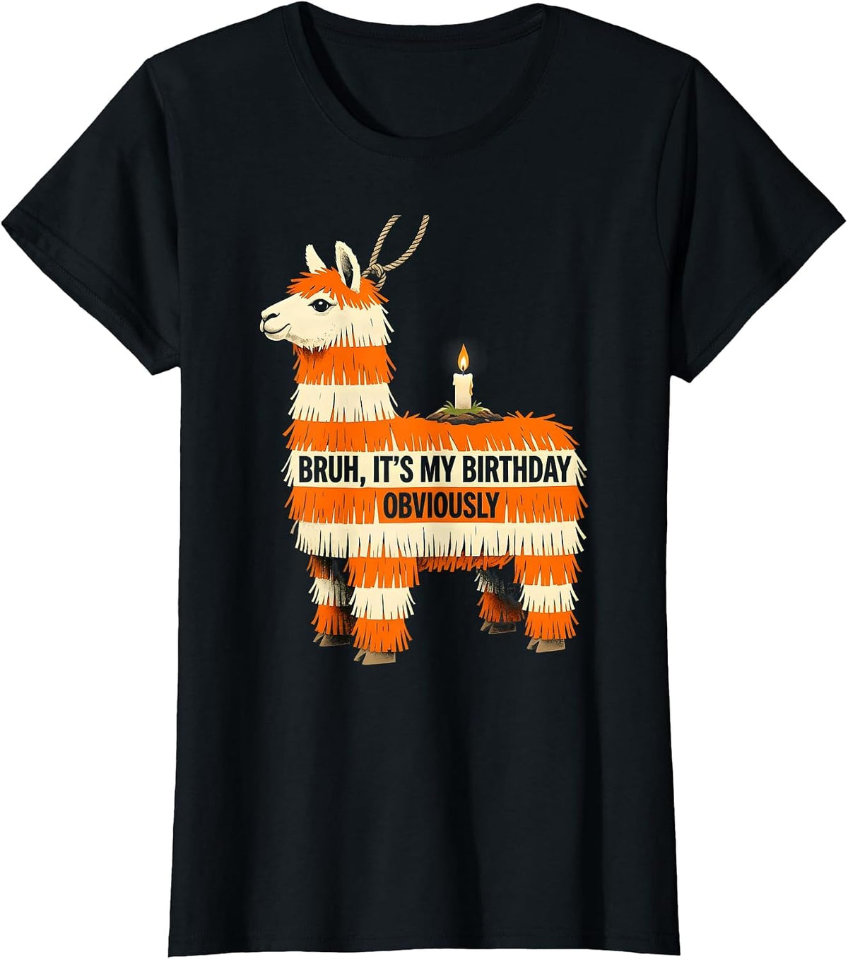 Bruh It's My Birthday Obviously Funny Llama Pinata Party T-Shirt - Black