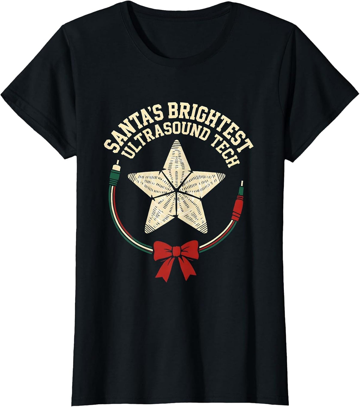 Santa's Brightest Ultrasound Tech Funny Radiology Tech T-Shirt - Black