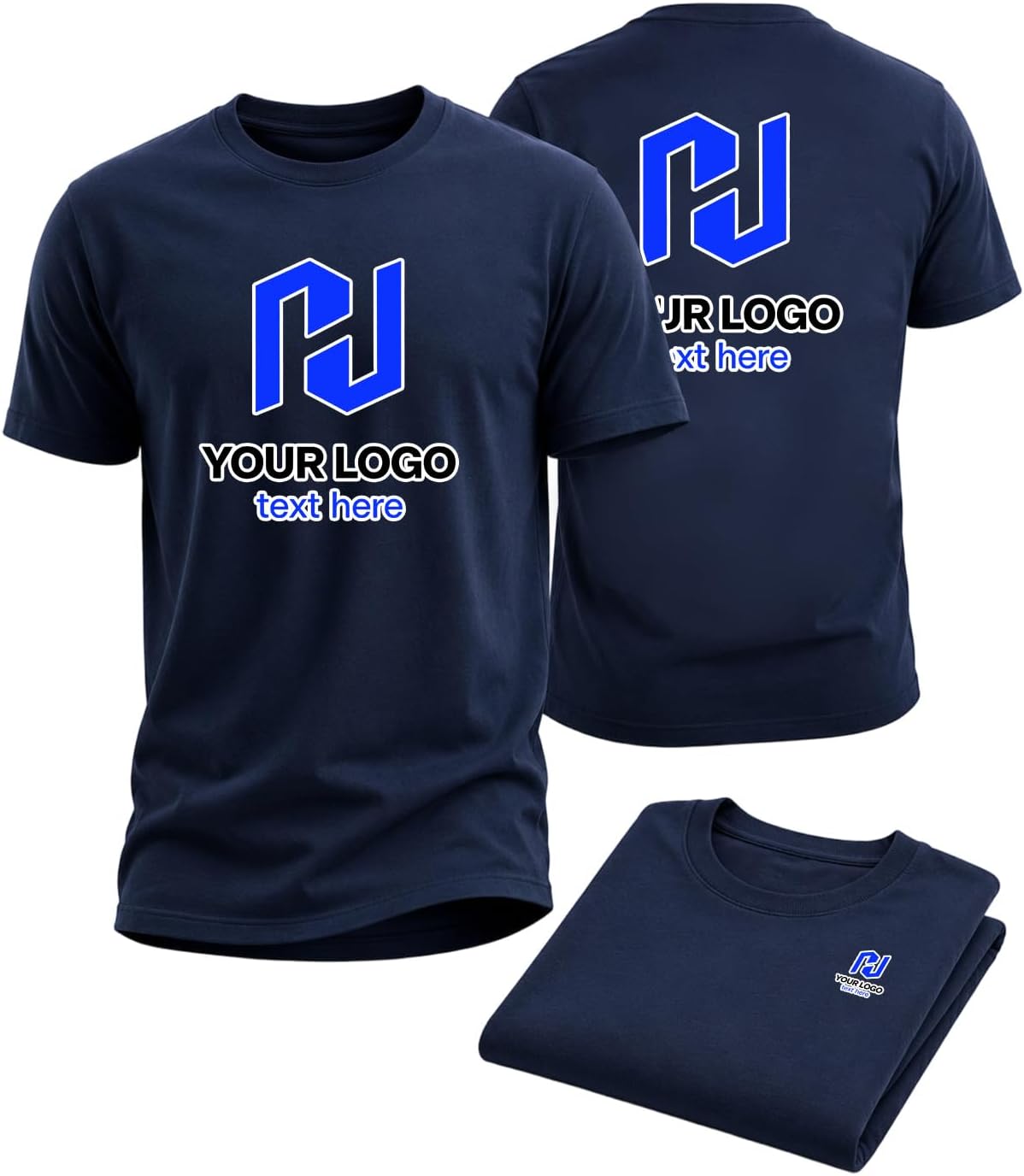 Custom T Shirt, Embroidery & Heat Transfer Personalized Logo Tee - Navy
