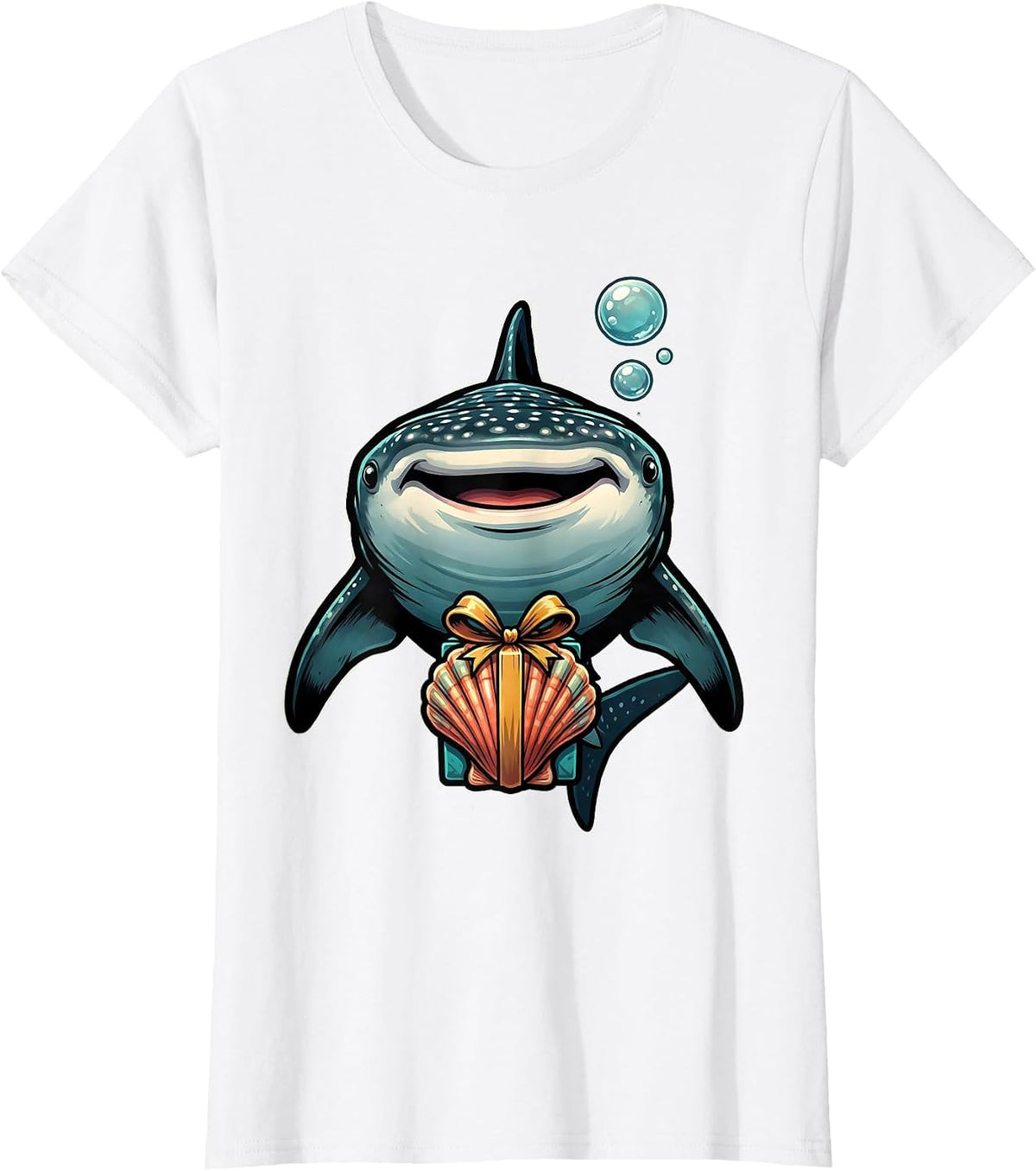 Whale Shark Cartoon Gift Seawater Humor Ocean Animal Lover T-Shirt - White