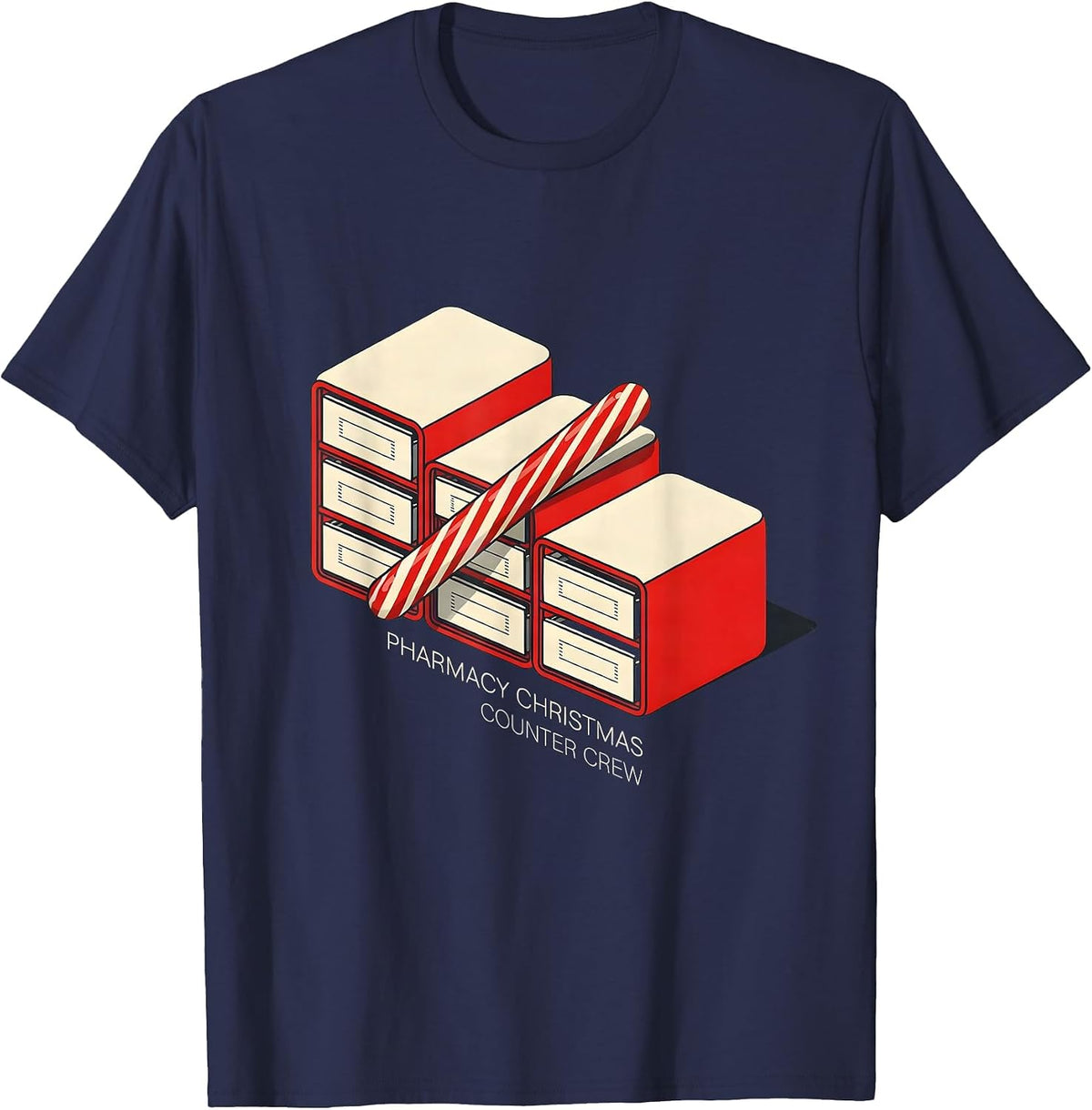 Men's Pharmacy Christmas Counter Crew Funny Pharmacist Tech T-Shirt - Navy Blue