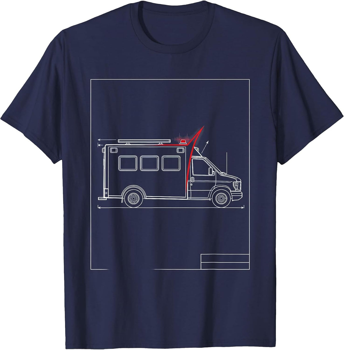 Ambulance Schematic Technical Blueprint EMT Paramedic Dark T-Shirt - Navy Blue