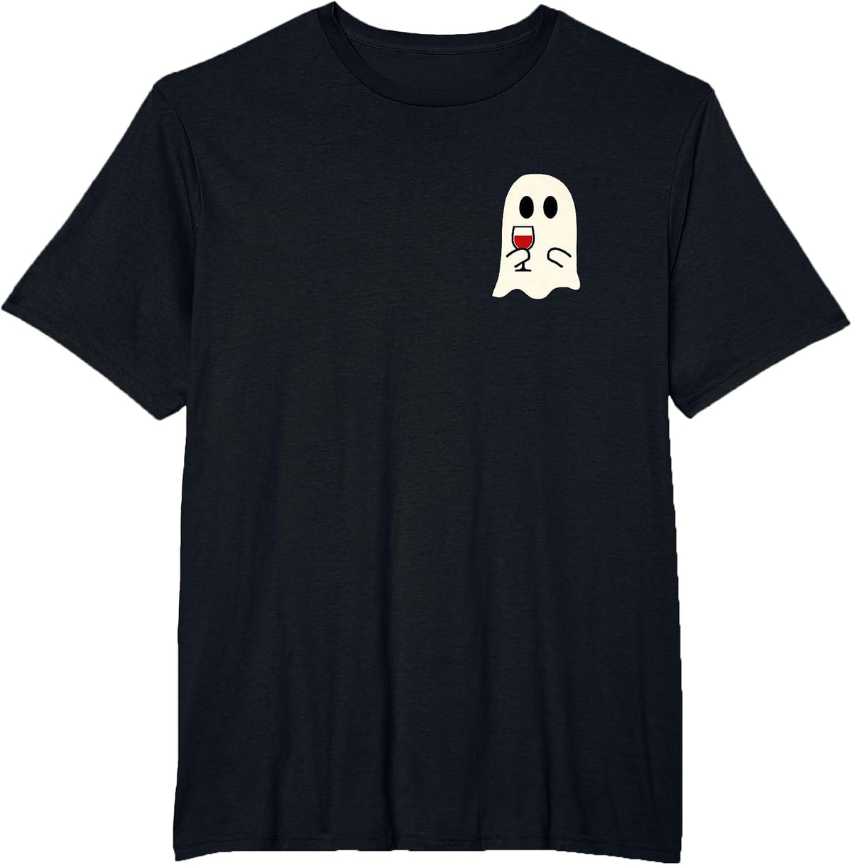 Cute Little Ghost Red Wine Glass Halloween T-Shirt - Black