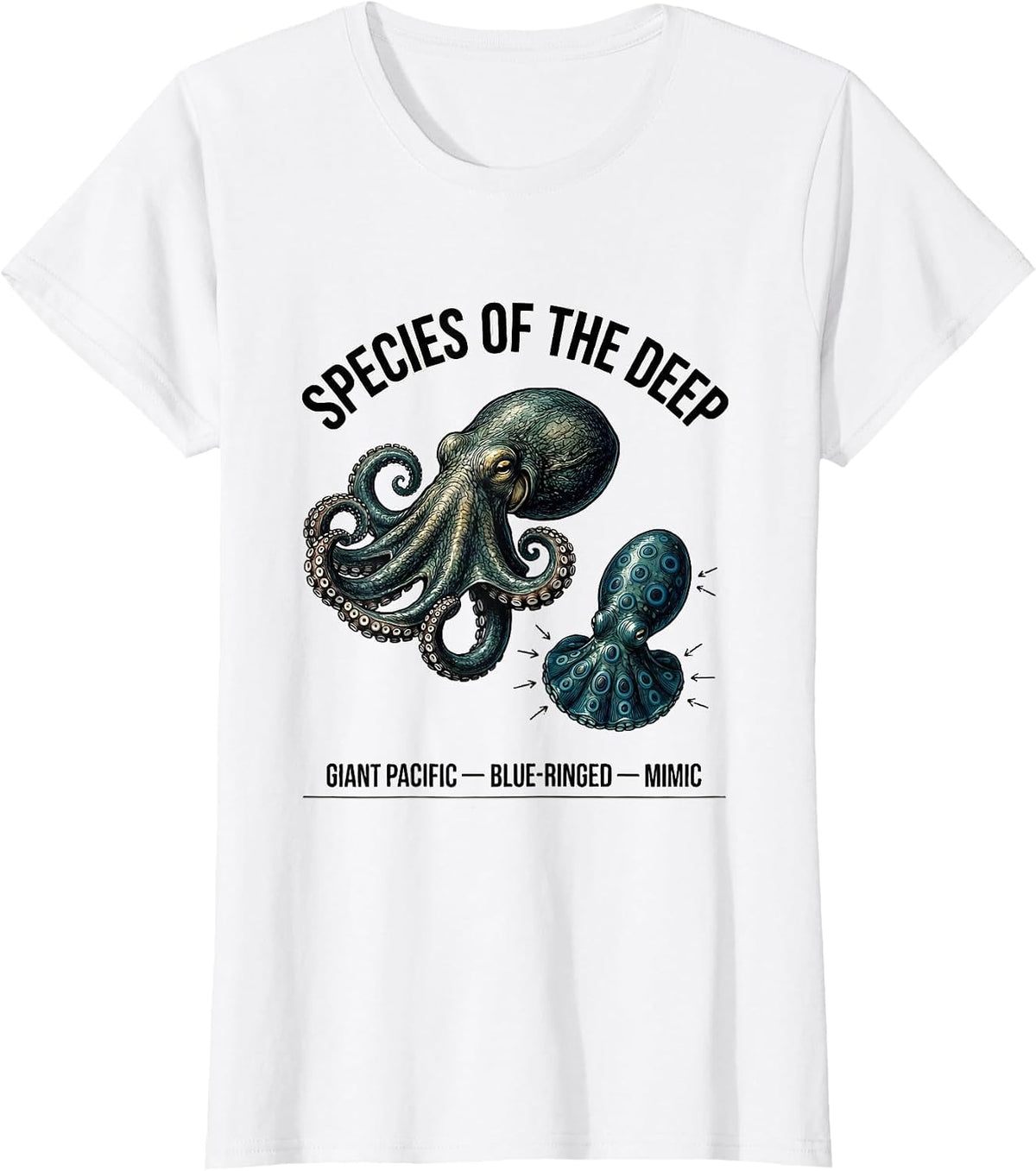 Species Of The Deep — Giant Pacific, Blue-Ringed, Mimic T-Shirt - White