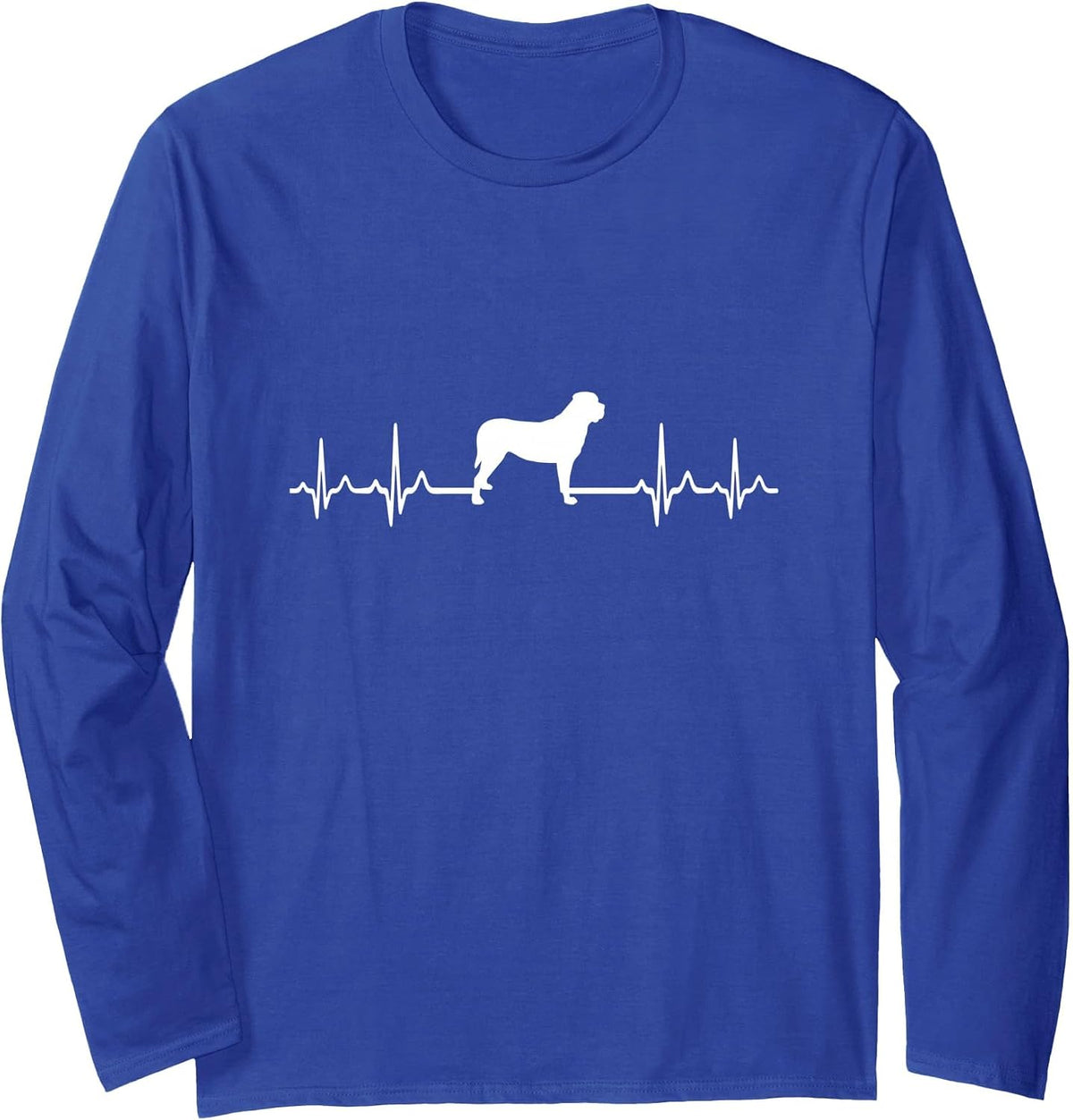 Heartbeat Dog - ECG Pulse Mastiff Long Sleeve T-Shirt - Adult Unisex Royal Blue