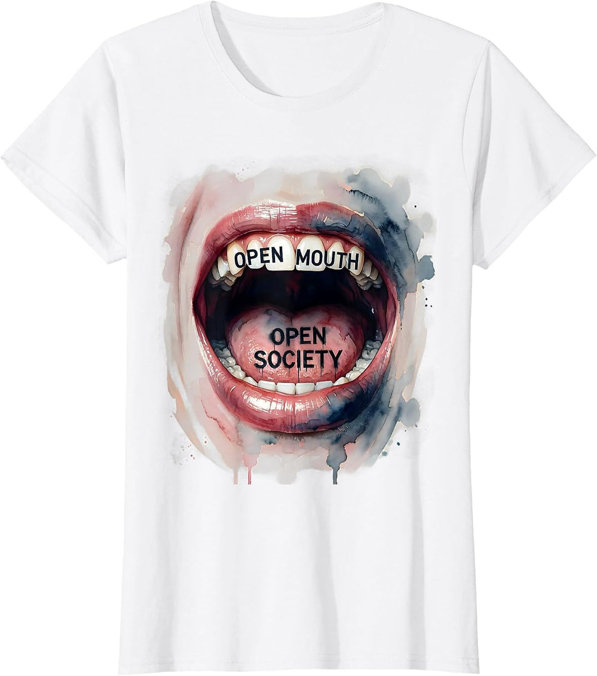 Women's Open Mouth Open Society Free Speech Design T-Shirt - White