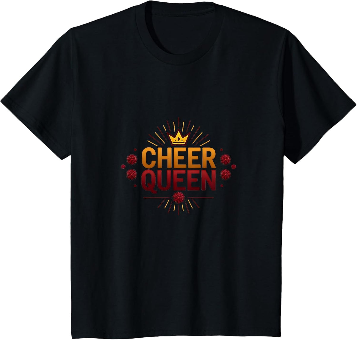 Girls Cheer Queen: Cheerleading Spirit Crown Pom Poms T-Shirt - Black