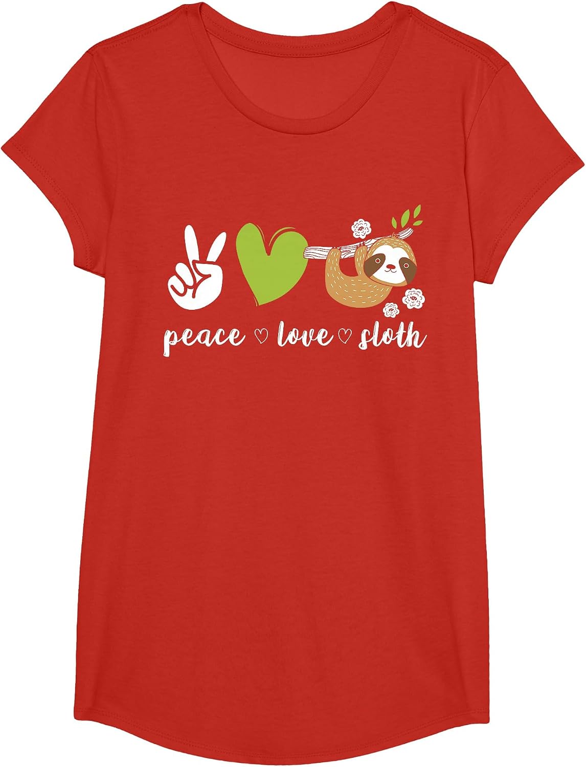 Peace Love Sloth T-Shirt - Girls Red