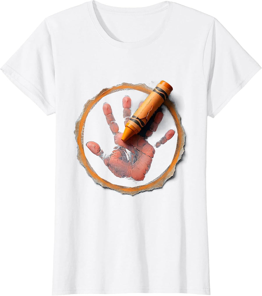 Women's Broken Crayons Still Color Handprint Art T-Shirt - White