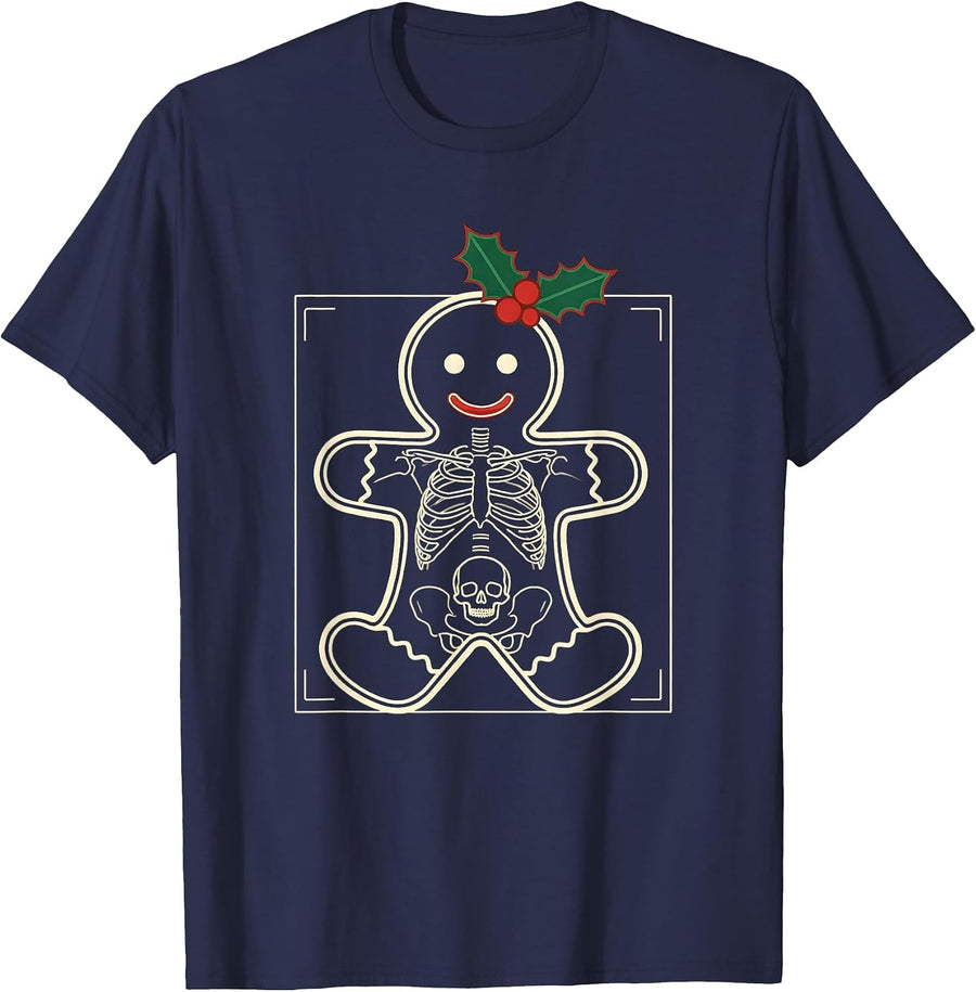 Gingerbread Skeleton Radiology Tech Christmas Humor T-Shirt - Navy Blue