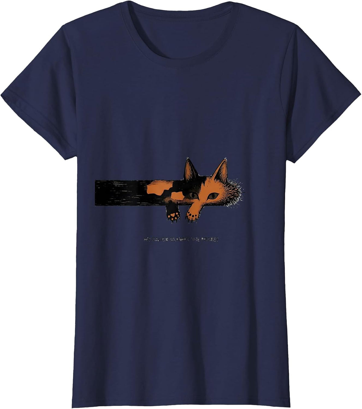 Women's My Calico Claimed The Pocket Cute Cat Lover Gift T-Shirt - Navy Blue