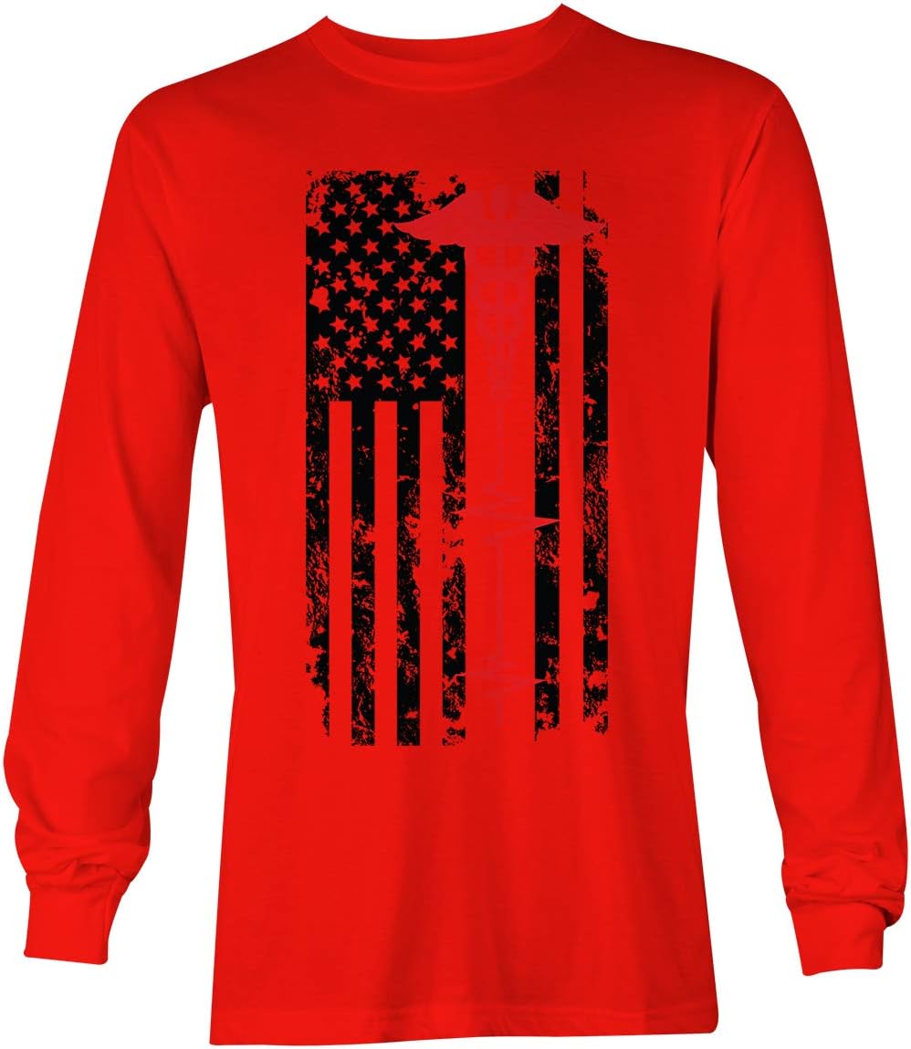 EMT Paramedic USA Flag - Red Line Support Unisex Long Sleeve Shirt - Red