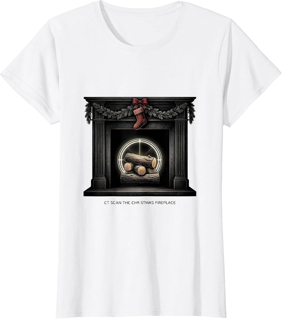 Women's CT Scan The Christmas Fireplace Radiology Tech Humor T-Shirt - White