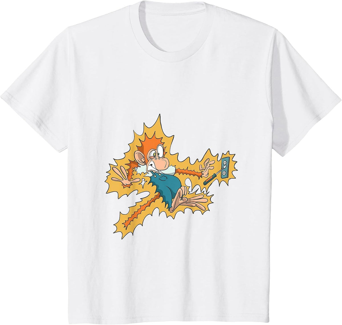 Monkey Electrician Getting Electric Shock T-Shirt - White