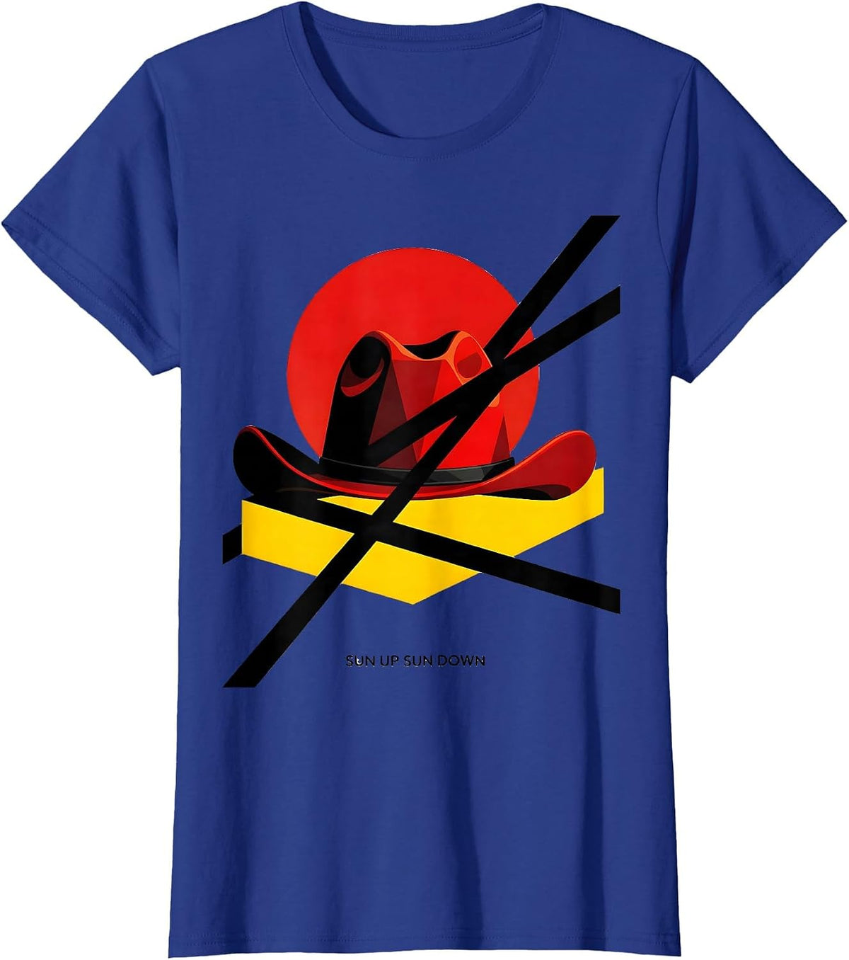 Women's Sun Up Sun Down Cowgirl Western Design T-Shirt - Royal Blue