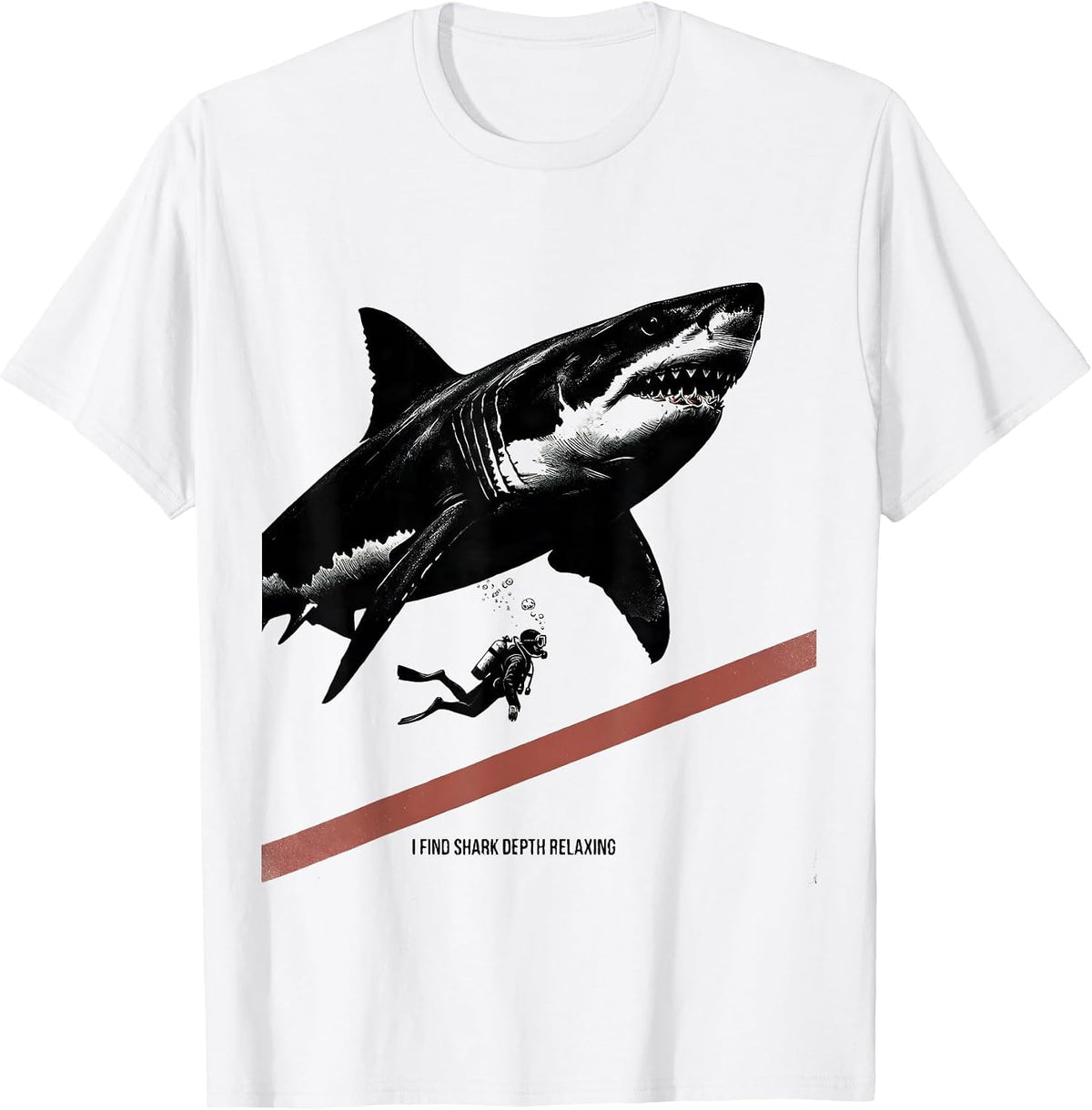 Men's I Find Shark Depth Relaxing Funny Scuba Diver Ocean Humor T-Shirt - White