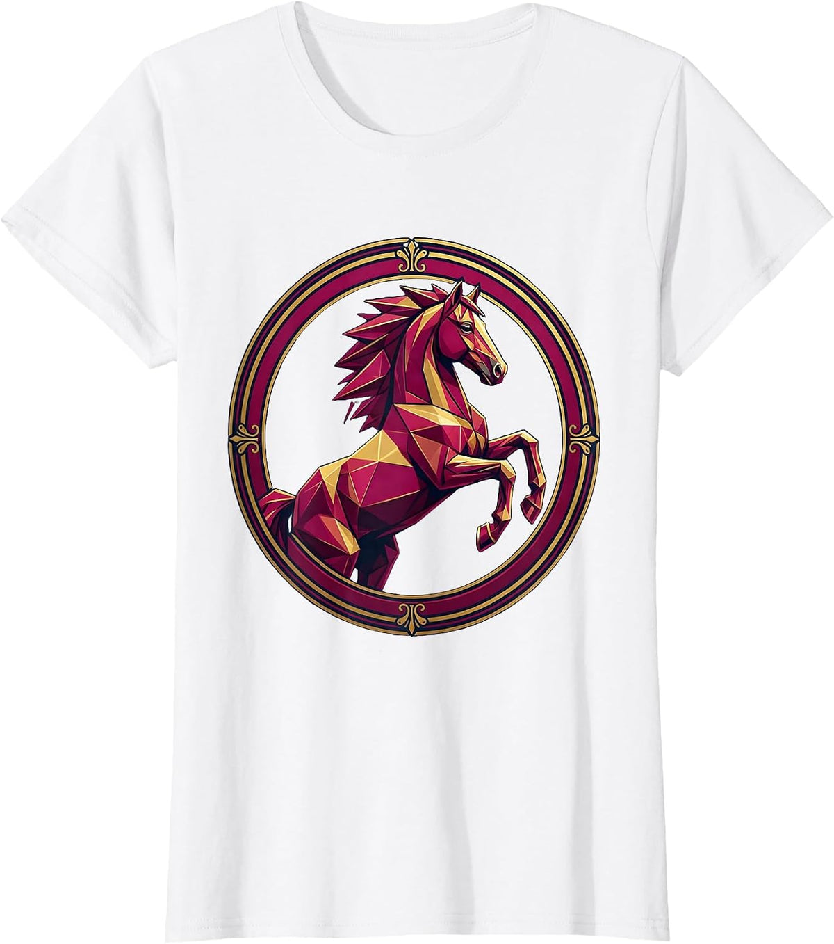 Women's Geometric Low-Poly Horse Bold Colors Design T-Shirt - White